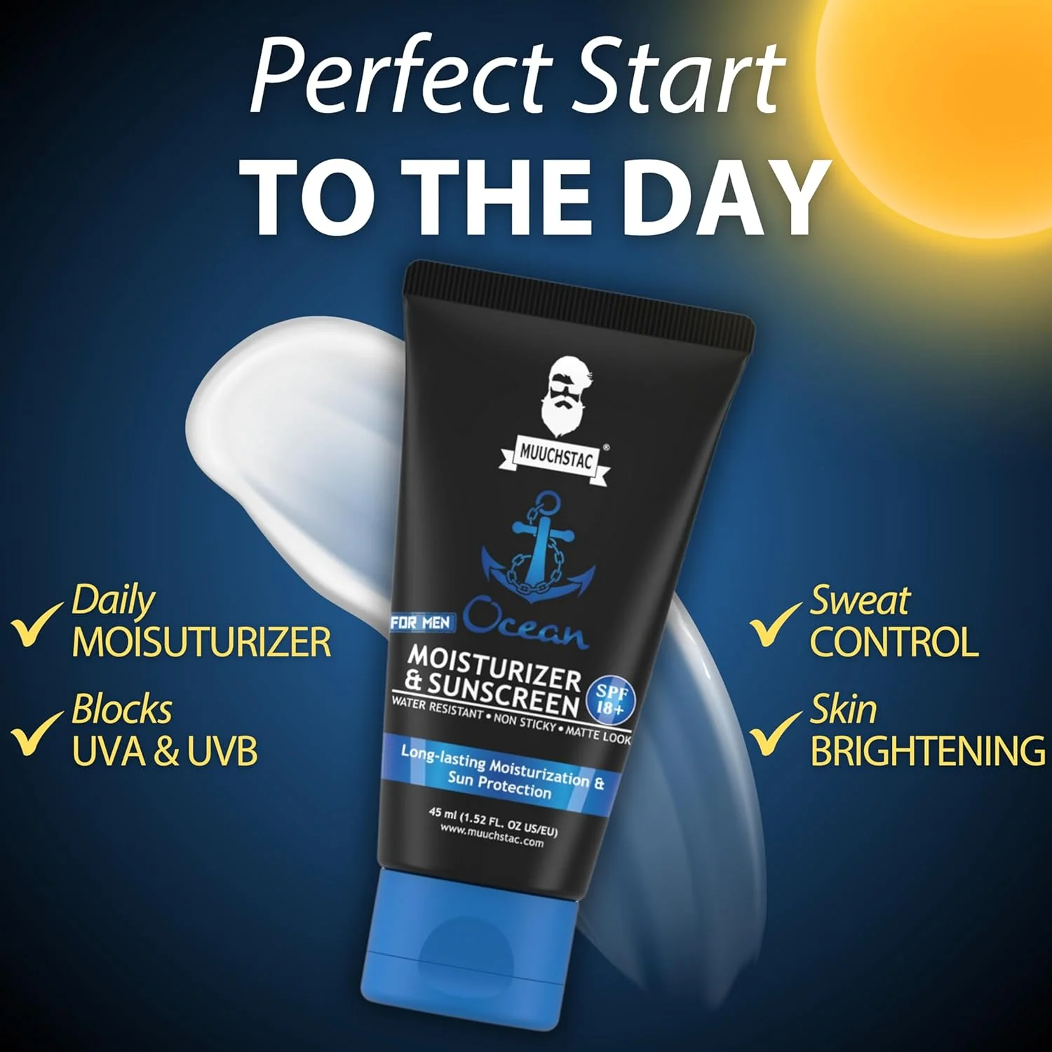 Muuchstac Men’s Ocean Moisturizer & Sunscreen Matte Look SPF 18+ Cream (45ml) – Non-Sticky & Water Resistant Face Cream with Turmeric & Aloe Vera Beads | Buy Online in Bangladesh - Image 4