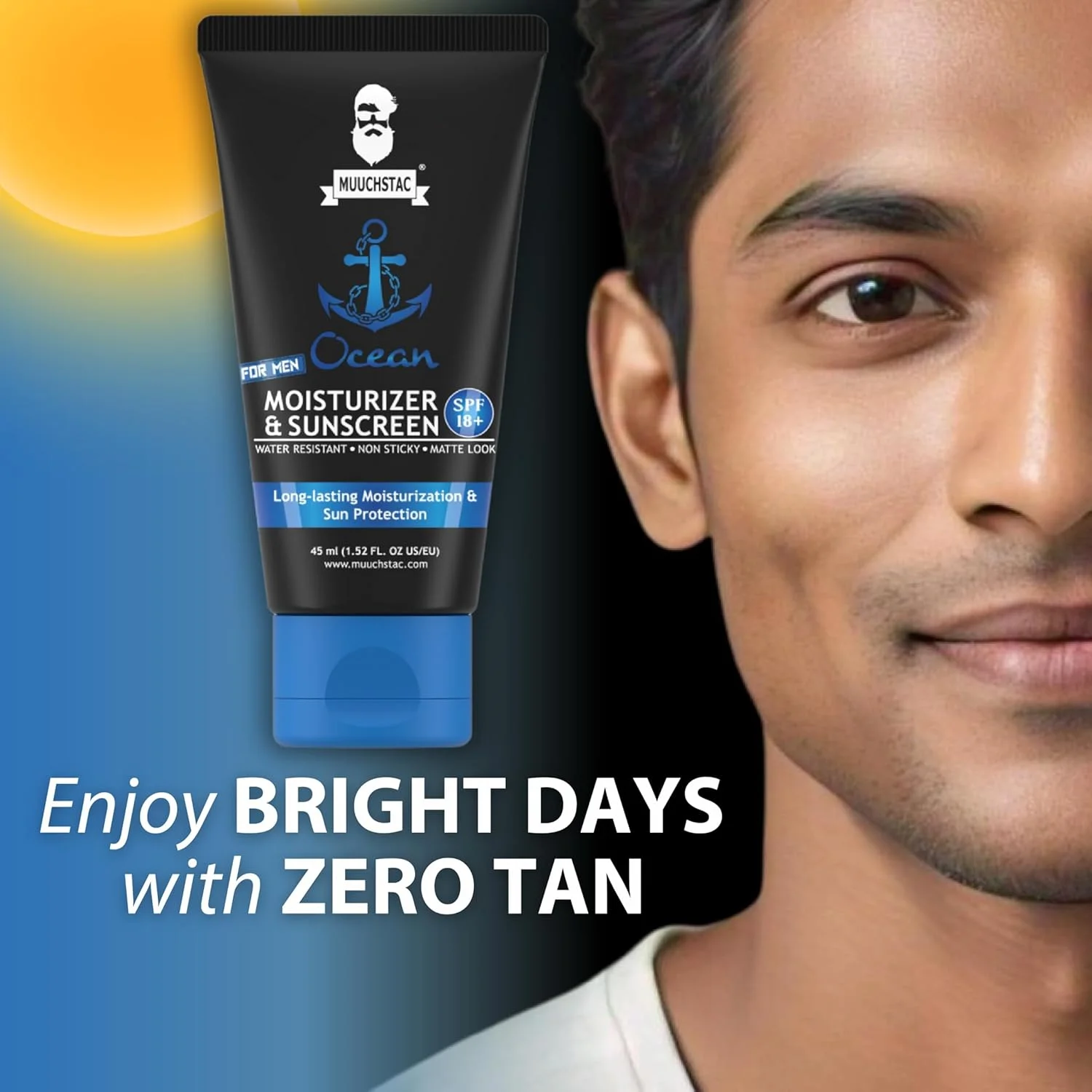 Muuchstac Men’s Ocean Moisturizer & Sunscreen Matte Look SPF 18+ Cream (45ml) – Non-Sticky & Water Resistant Face Cream with Turmeric & Aloe Vera Beads | Buy Online in Bangladesh - Image 3