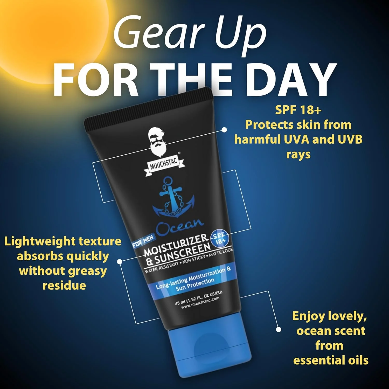 Muuchstac Men’s Ocean Moisturizer & Sunscreen Matte Look SPF 18+ Cream (45ml) – Non-Sticky & Water Resistant Face Cream with Turmeric & Aloe Vera Beads | Buy Online in Bangladesh - Image 5