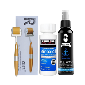 Kirkland Minoxidil 5% + ZGTS Golden Derma Roller + Muschtac Ocean Face Wash Hair & Beard Growth Combo Pack | Online Shop Bangladesh