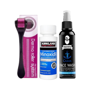 Kirkland Minoxidil 5% + Derma Roller System + Muschtac Ocean Face Wash Hair & Beard Growth Combo Pack | Online Shop Bangladesh